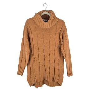 Stitchdrop‎ Caramel Chenille Chunky Cable Knit Turtleneck Tunic Sweater Size M